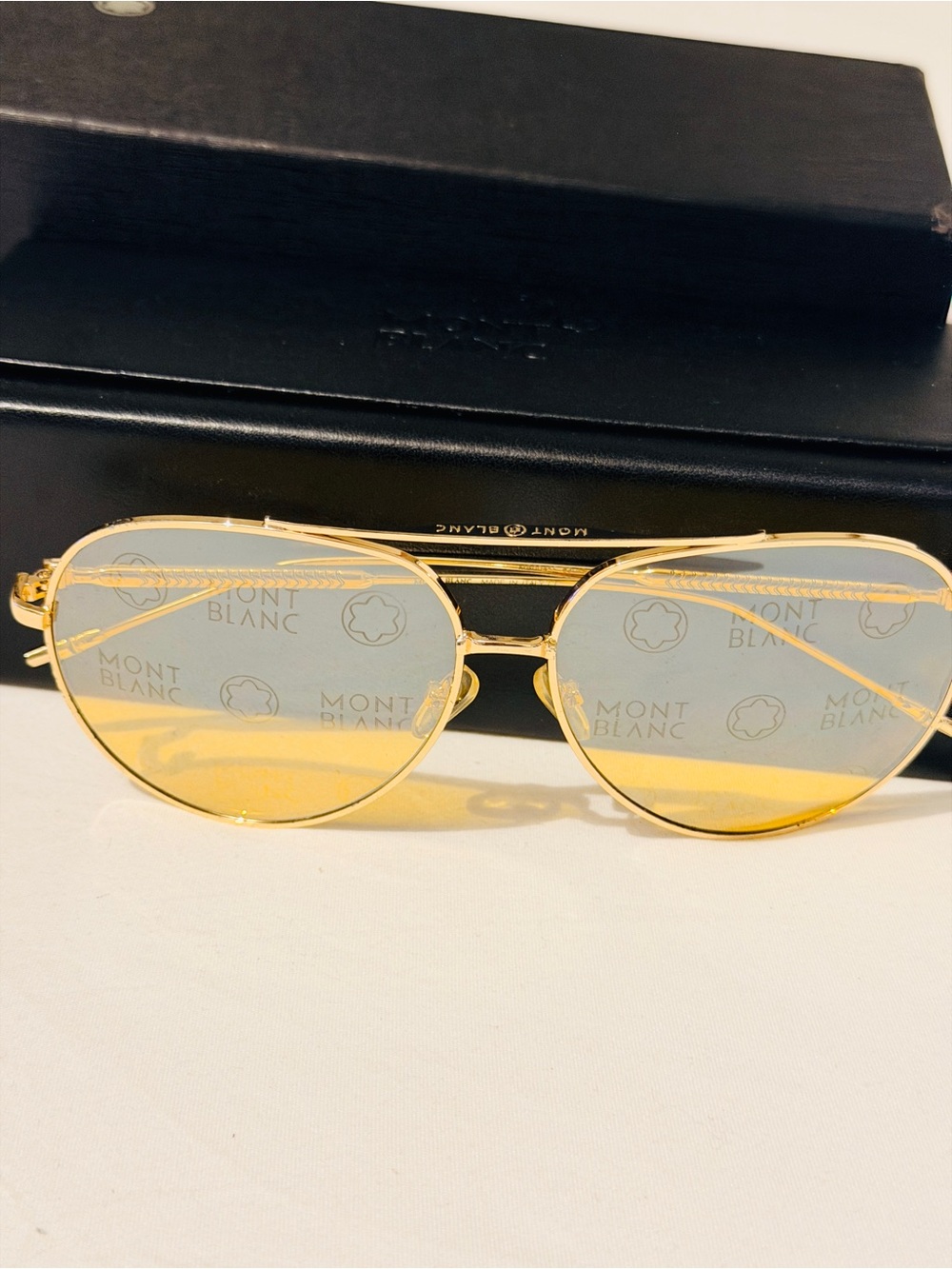 Montblanc Gold Frame Sunglasses with Yellow Lenses